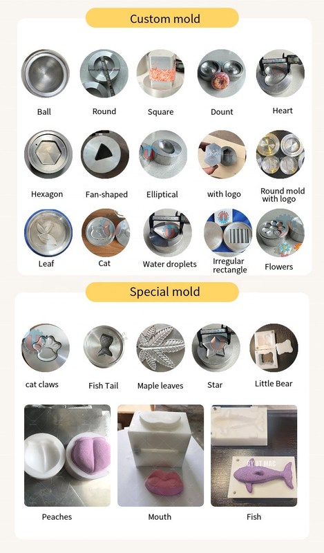 Máquina de fabricação de bolas de bomba de banho Meia esfera de metal de 65 mm com molde de banho de bolha de borda laminada